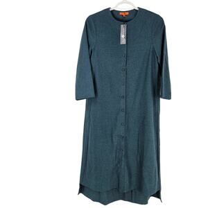Maple & Cliff Shift Shirt Dress Green Button Down 3/4 Sleeve Midi NWT Size XS